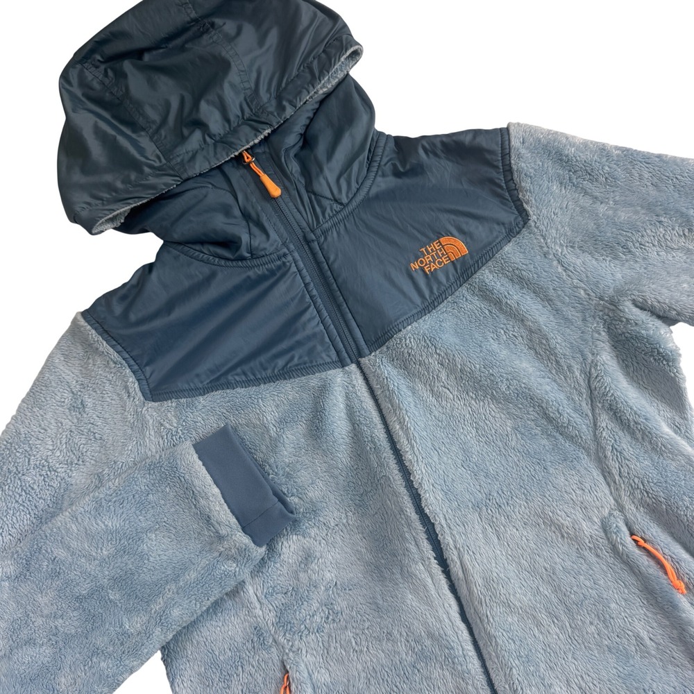 The North Face Oso Fleece Hooded Jacket Womens Medium Blue Colorblock Full Zip